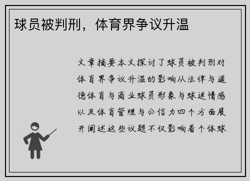 球员被判刑，体育界争议升温