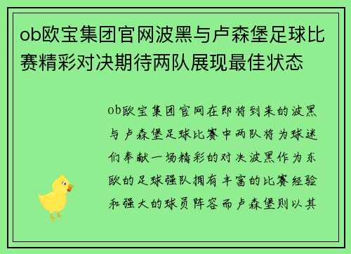 ob欧宝集团官网波黑与卢森堡足球比赛精彩对决期待两队展现最佳状态