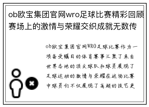 ob欧宝集团官网wro足球比赛精彩回顾赛场上的激情与荣耀交织成就无数传奇瞬间